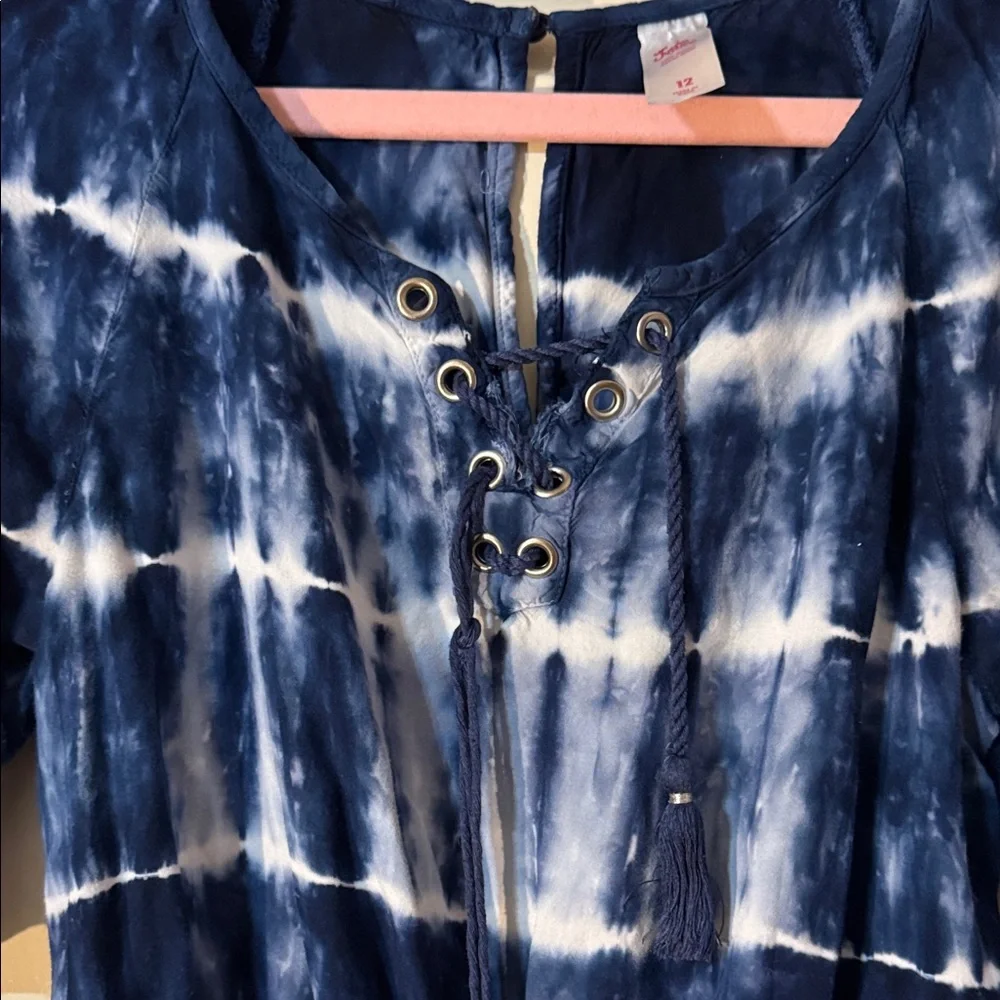 Justice Kids Girls Navy Blue Tie-Dye Lace-Up Tunic Romper Jumpsuit 12